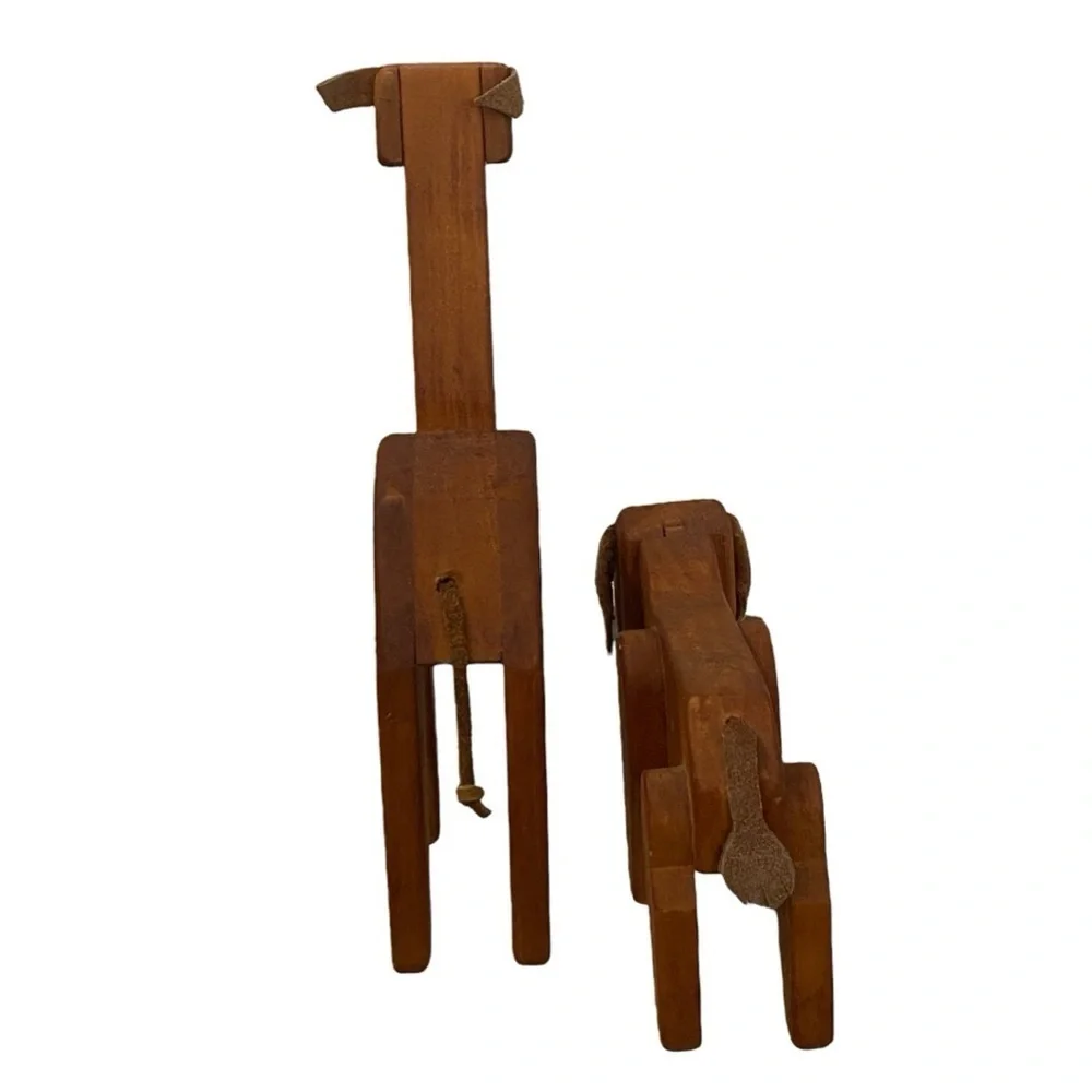 Vintage Handmade Handcrafted Wooden Giraffe And Goat